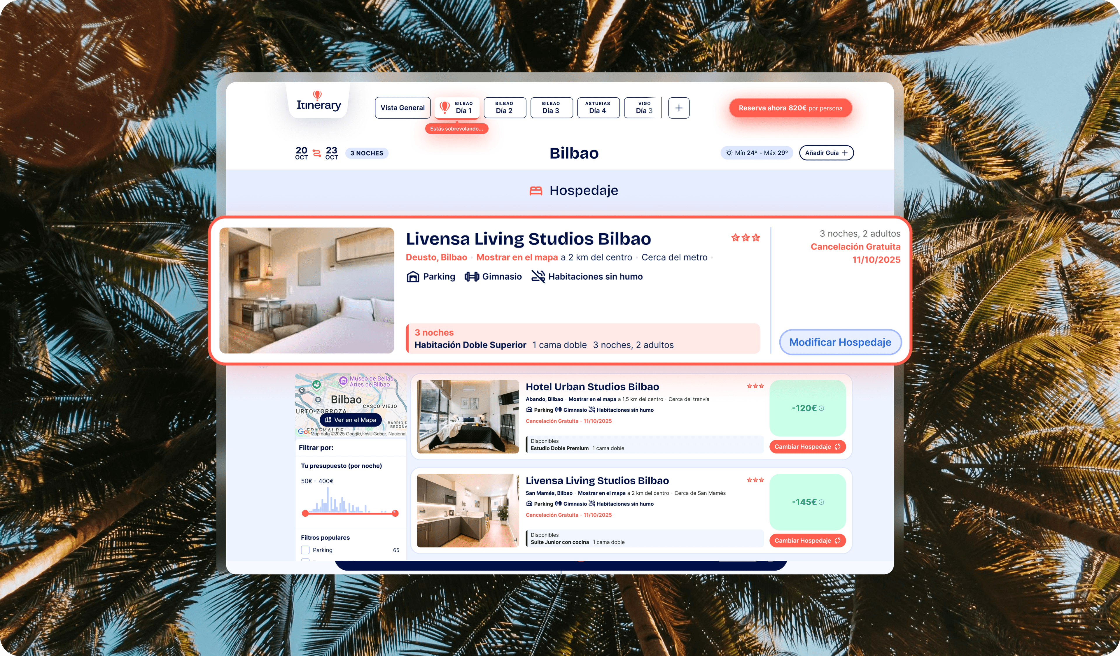 Panel principal de itinerario para junior agent