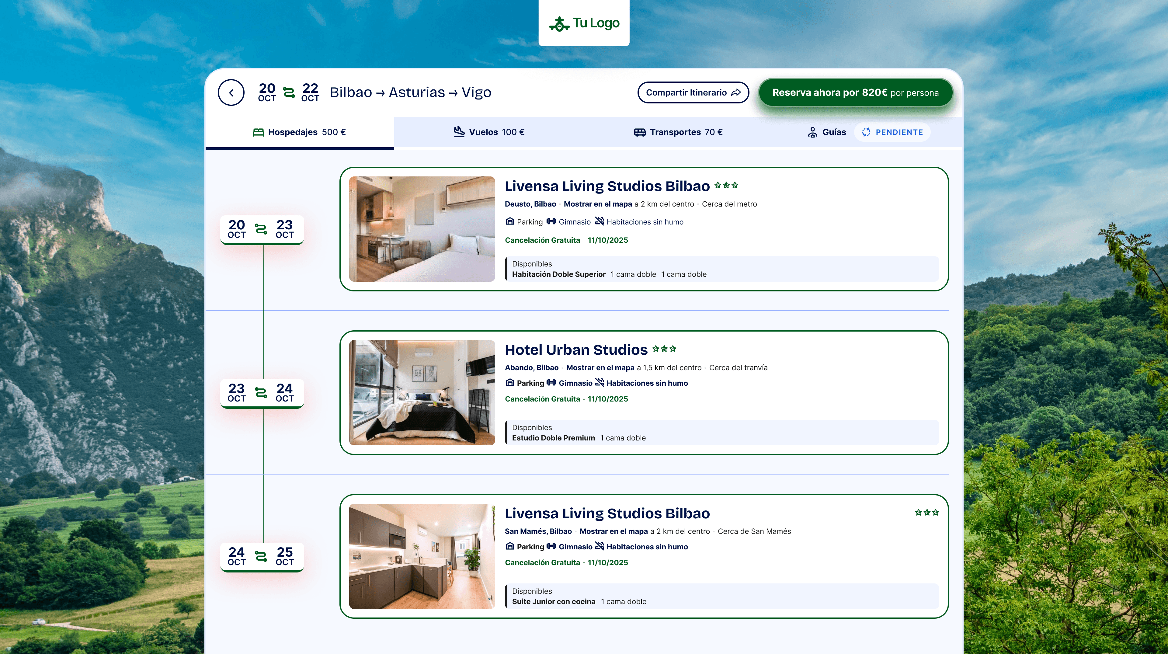Vista de itinerario por días para agencias