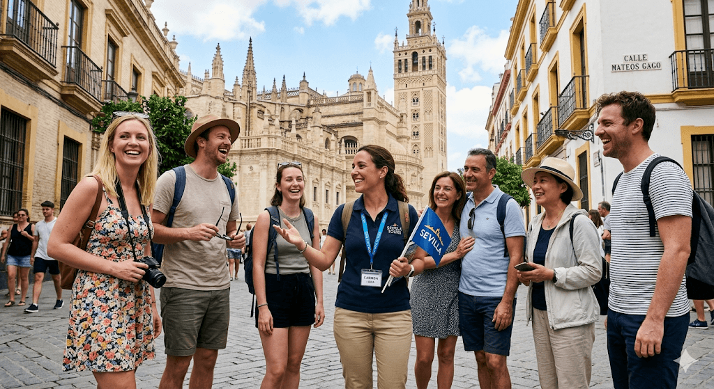 Personas riendo con guía